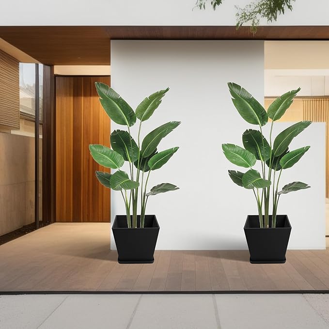 Kozyard 2Packs Taper Planter Indoor Outdoor Plant Pots with Tray Collecting Water for Porch, Patio, Backyard Planters Modern Décor for Tall Plants, Flowers