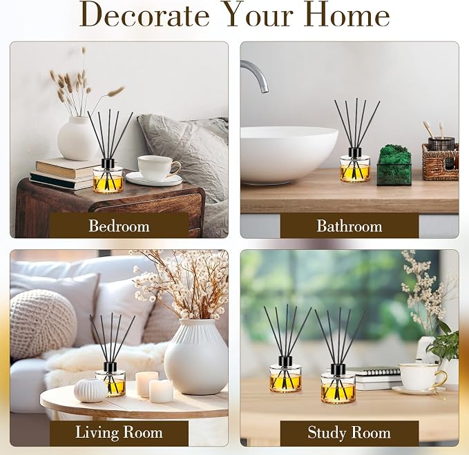 Chunful 2 Sets Reed Diffuser Bottle Empty Refillable Fragrance Glass Diffuser Bottles 100ml Round Glass Jars with Black Caps and Rattan Sticks for Living Room Home Replacement Fragrance DIY Decor