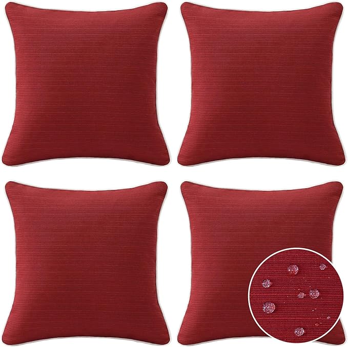 Unimatta Decorative Outdoor Water Repellent Throw Pillows with Inserts, Set of 4, 20" x20" Pillows for Patio, Backyard, Bed, Couch, and Patio Furniture, Red