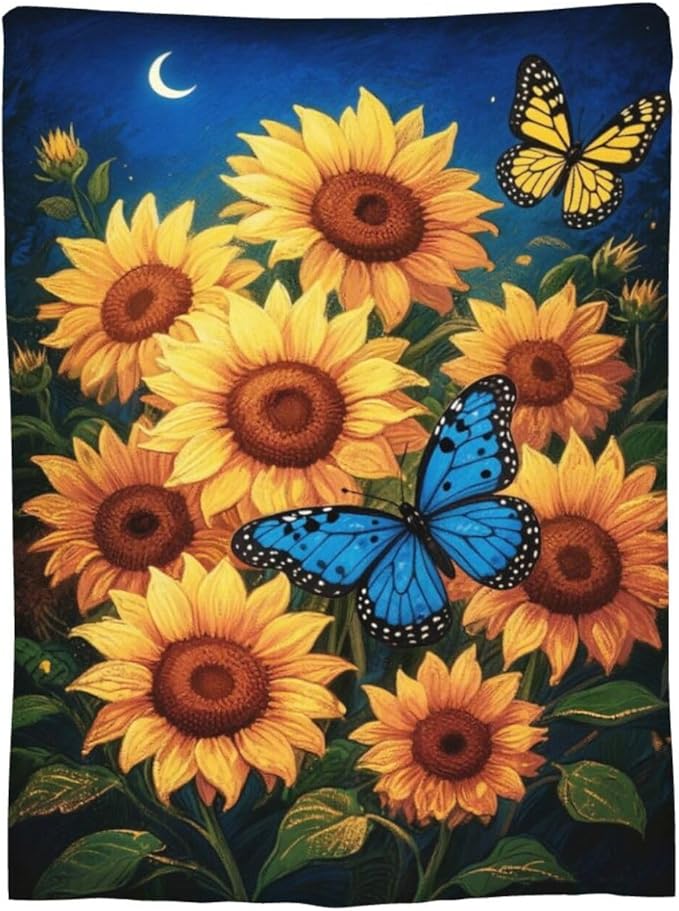 Sunflower Blanket Flower Throw Blanket Soft Cozy Fleece Fuzzy Stuffed Plush Flannel Gifts for Girls Women Boys Kids Adults 40''x50''