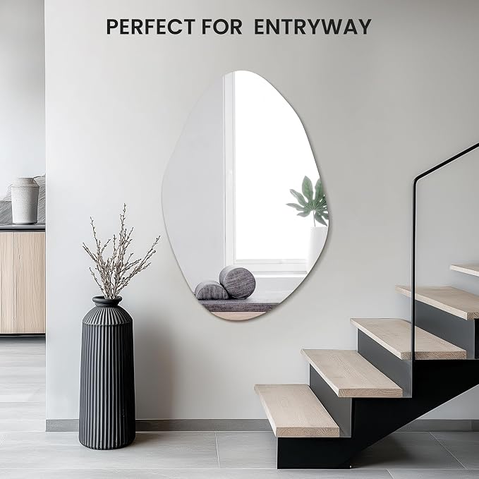 TRAHOME Irregular Asymmetrical Wall Mirror for Living Room Bathroom Entryway, Modern Decorative Mirror Hanging (Hook Style, 36'' x 24'')