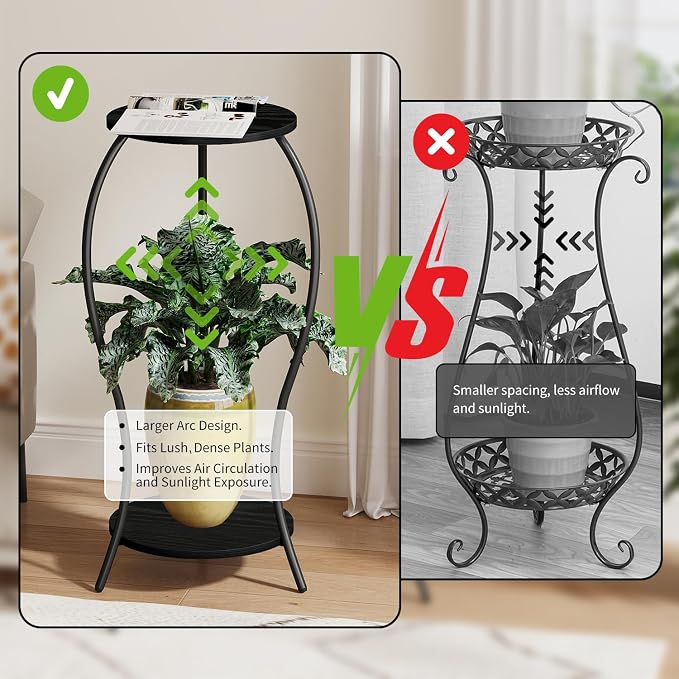 Plant Stand Indoor, 2 Tier Round Tall Plant Stand, Flower Pot Stand, Plant Shelf Rack, Corner Plant Stand for Planter Garden Balcony Patio Living Room, Black