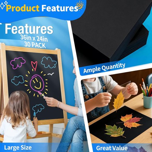 Black Poster Board by [Brand Name] - Heavyweight 24x36 Inches | 30 Pack Bulk for School & Craft Projects