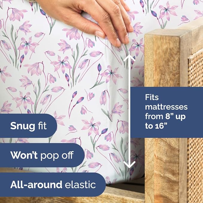 Floral Sheets - Pink Floral Bed Sheet Set - 1 Flat & 1 Fitted & 2 Pillowcases w/ Deep Pockets - Comfy, Wrinkle & Fade Free - Boho Botanical Bedding - Ultra-Soft, Breathable & Cooling - King Size Set