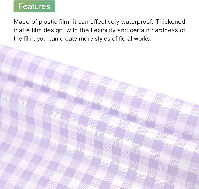 MECCANIXITY Flower Wrapping Paper Waterproof Floral Wrap Plaid Pale Purple Gift Packaging 22.8 x 22.8 Inch Used for DIY Crafts Bouquet Packaging 10 Pcs