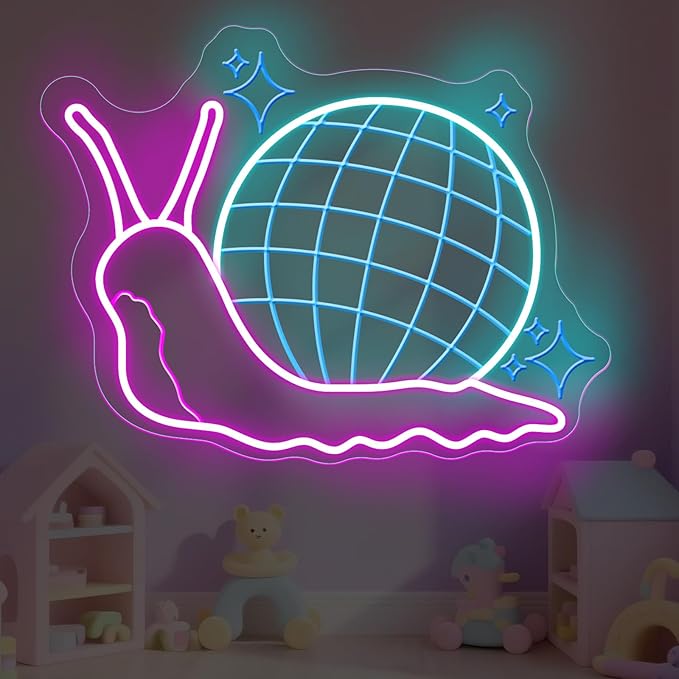 Disco ball Snail Neon Sign, Party Wall Art Neon Bar Sign for Business Beer Music Bar Club Bedroom Windows Glass Hotel Pub Cafe Wedding Birthday Party Gifts, Girl Room Decor, Disco Music Lover