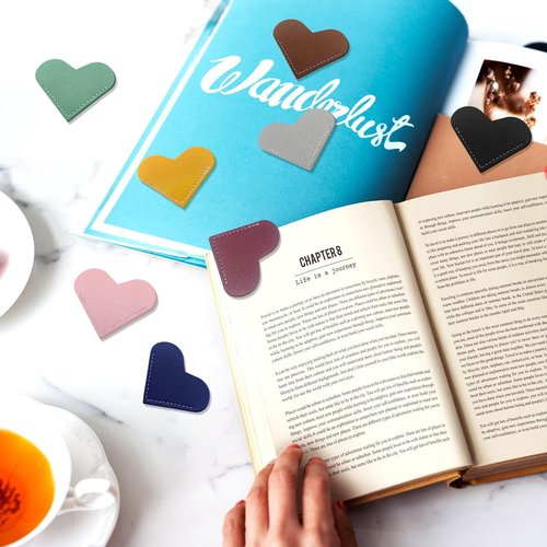Skiennix 16-Pcs Leather Heart Bookmarks | Cute Handmade Page Markers for Book Lovers & Teachers