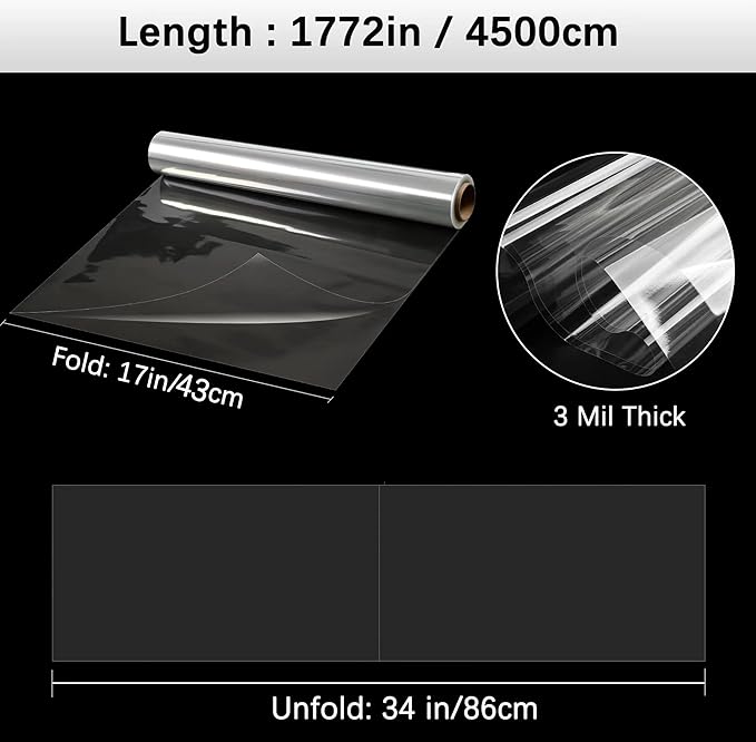 Clear Cellophane Wrap Roll-Plastic Gift Wrapping Paper 148ft x 34 inches, Transparent Paper Wrap Roll 3 Mil Thick for Floral Bouquets, Flower Paper Wrapping for Hampers, Baskets, Treats, Arts & Crafts