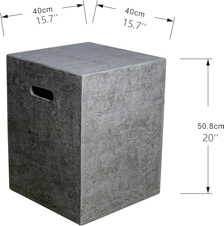 AMS Fireplace | Elementi Square Travertine Light Gray 20 lbs Propane Tank Cover | Concrete GFRC Base | Dimensions: 15.7 x 15.7 x 20 inches | Perfectly Matches with Metropolis Light Gray Fire Pit Table