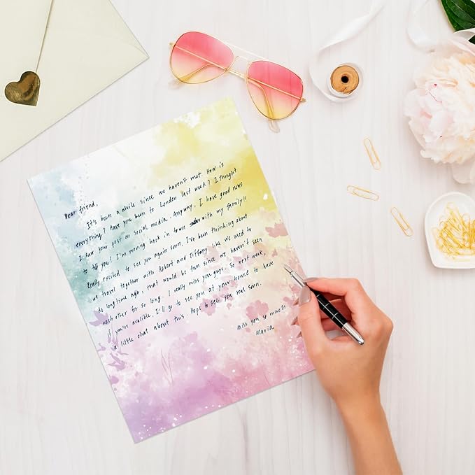 Tlenpo Watercolor Stationery Paper, 8.5 x 11In, 88 Sheets Double-Sided for Business or Personal Use - Decorative Scrapbook Writing Letters and Invitations, 100gsm