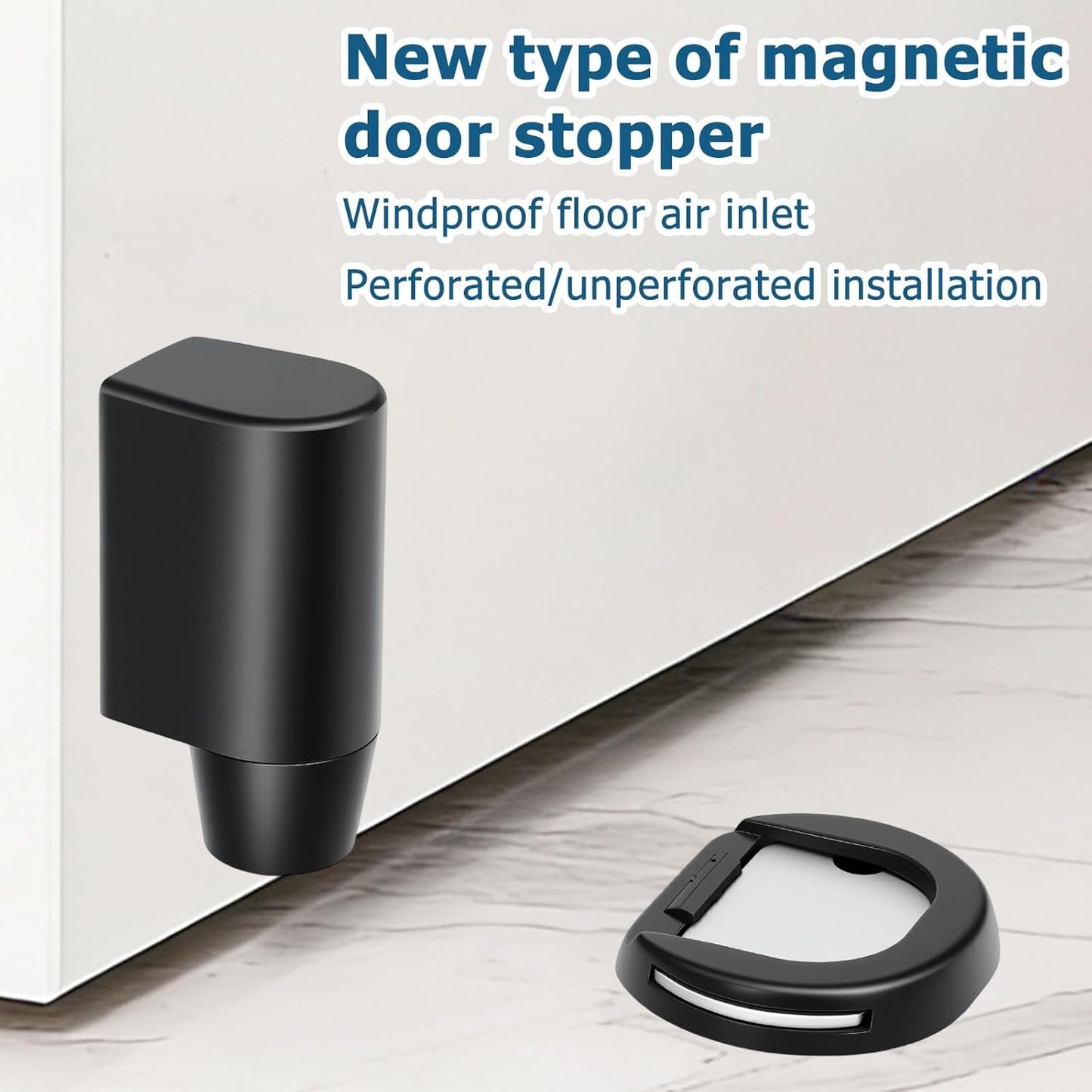 Skiennix Magnetic Door Stopper Wedge - Heavy Duty 2 Strong Magnets | No Drill Installation, Black