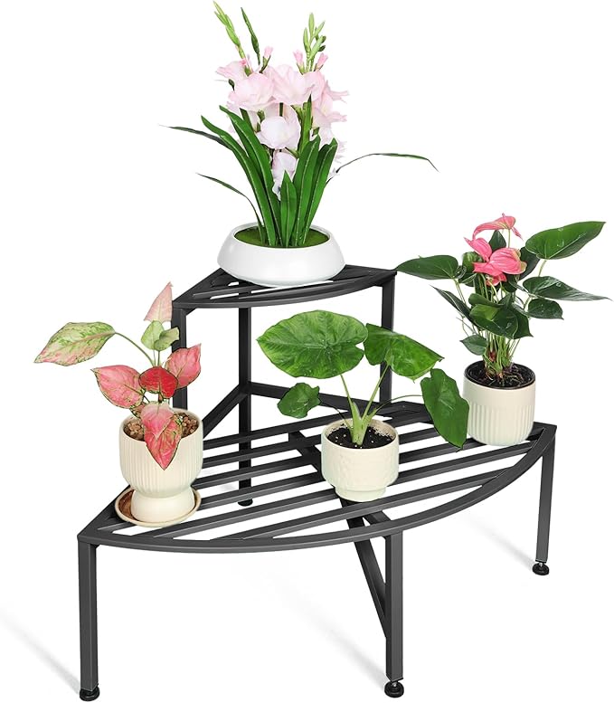 Dipion Corner Plant Stand Outdoor Metal,2 Tier Heavy Duty Ladder Plant Shelf Indoor for Multiple Plants,37.08" L x 22.83" W x 20.07" H,Black