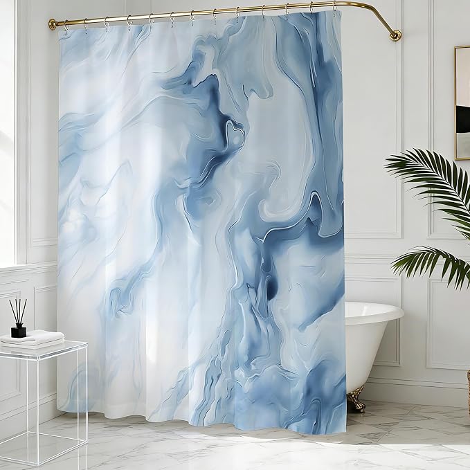 Mocsicka Shower Curtains for Bathroom, Blue Marble Shower Curtain for Bathroom, Abstract Blue and White Shower Curtain Modern Art Decor Waterproof Bath Curtain for Modern Bath Decor, 72 X 72 Inch