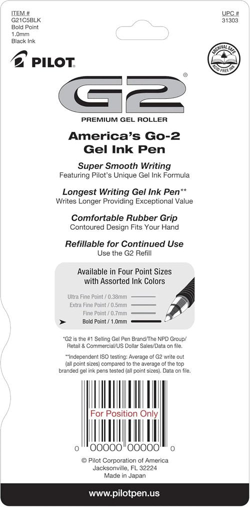 Pilot G2 Premium Gel Roller Pens - Bold 1 mm Black Ink | Pack of 6 (30 Count Total)