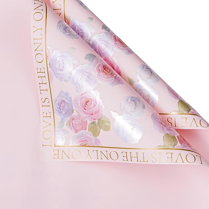 WRAPAHOLIC 20 Sheets Pink Flower Wrapping Paper - 22.4 x 22.4 inch Rose Design Water-Resistant Floral Bouquet Wrapping Paper, Florist Supplies Packaging for Wedding Birthday Gift DIY
