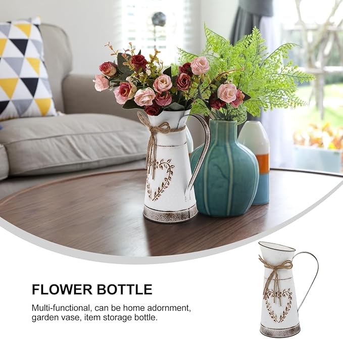 BESTonZON Vintage Iron Flower Vase Pot Handle Rustic Home Decor Centerpiece for Weddings Parties and for Bouquets Floral Arrangements and Table Decoration