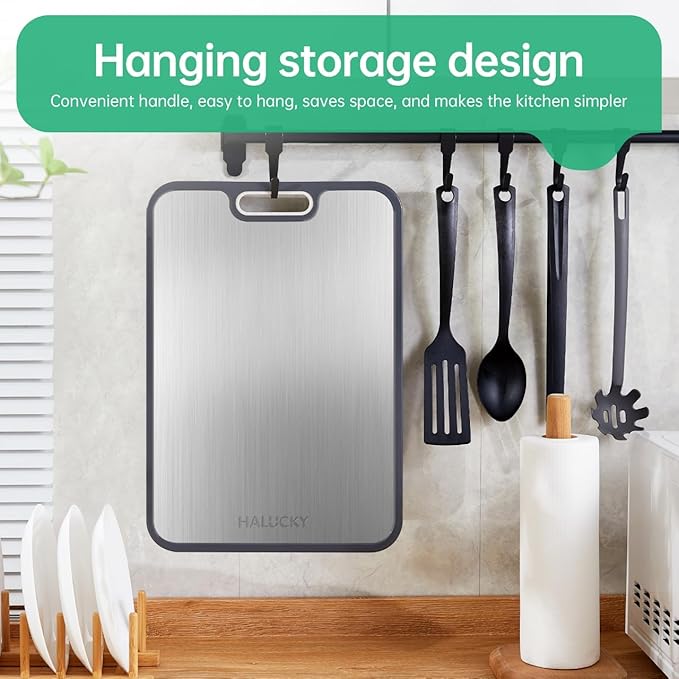 Titanium Cutting Board for Kitchen, Non Toxic Cutting Board Double Sided Food Grade, 2-in-1 Pure Titanium and Wheat Straw PP, Chopping Board for Meat and Fruit, Easy to Clean Large Size 16”×11”