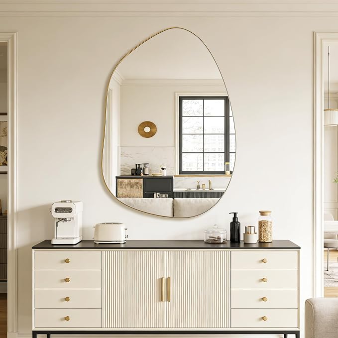 Irregular Wall Mirror Asymmetrical Mirror, Gold Mirror for Bathroom Living Room Entryway Bedroom, Decorative Modern Mirror, Tempered Glass, Shatterproof, Hangs Horizontally or Vertically (40" x 28")