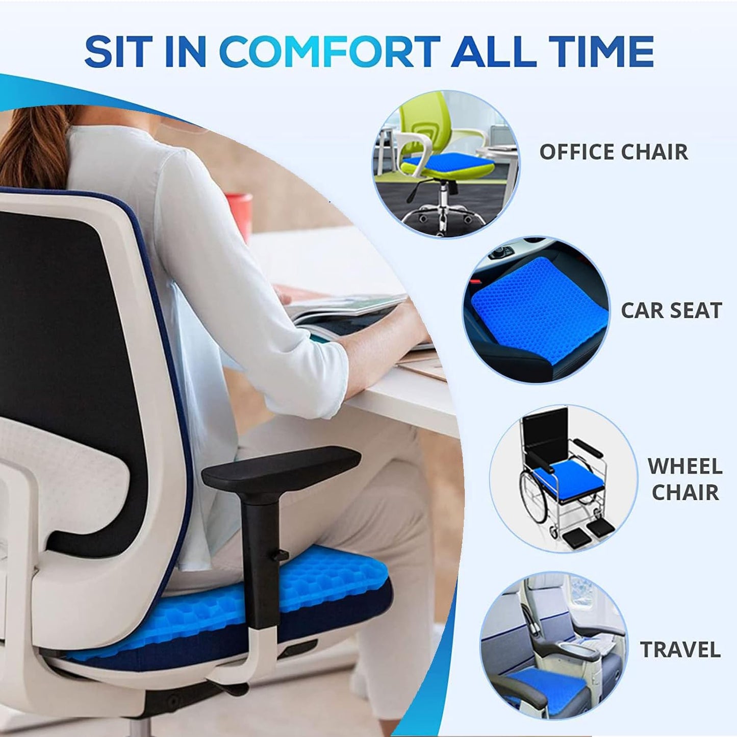 20" Gel Seat Cushion by [Brand Name] - Jumbo Thick Pressure Relief for Back, Sciatica & Tailbone Pain - Non-Slip Design for Office, Home & Car