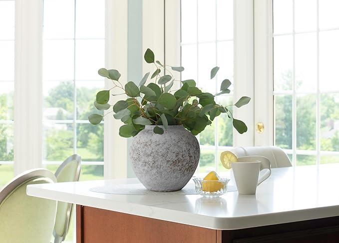 CozyWel Rustic White Ceramic Vase Flower Vase with Hand-Glazed, Big Textured Round Vase for Centerpieces, Kitchen, Living Room, Bedroom Decor Gifts