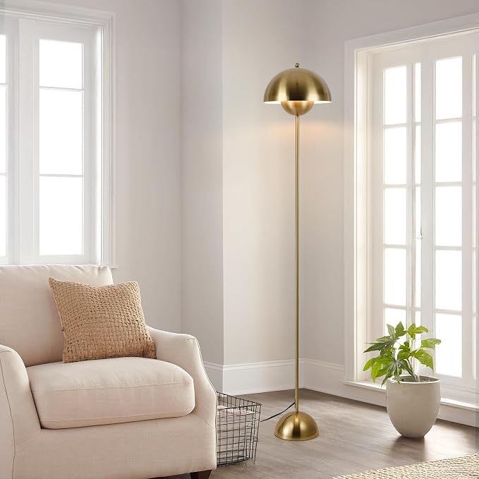 COSYLUX Modern Floor Lamp for Living Room, Industrial Tall Standing Lamp for Bedroom, Metal Shade Reflecting Light Reading Floor Lamp for Office, Nursery Room, Corner(Bright Gold)