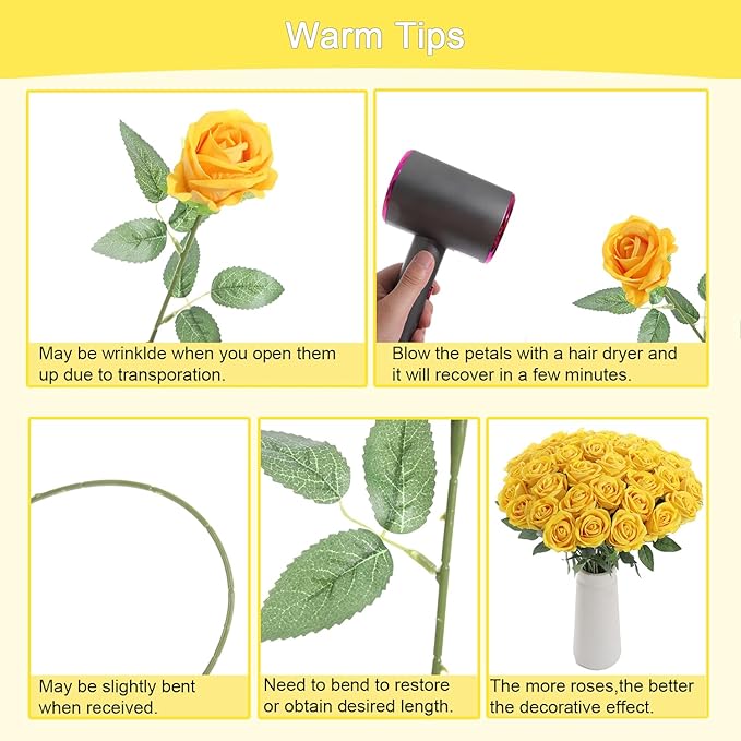 12Pcs Yellow Roses Artificial Flowers Fake Roses Faux Velvet Silk Flower for Home Wedding Decoration (Pearl Rose, Yellow)