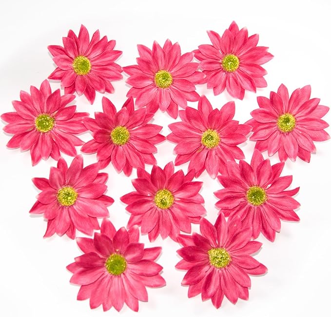 Artificial Daisy Flower Heads, 3.5 Inch Large Flower Heads for Crafts, 12 Pcs Artificial Gerbera Chrysanthemum Flowers Heads for DIY, Party Wedding, Photography Props, Easter (Rose Red)