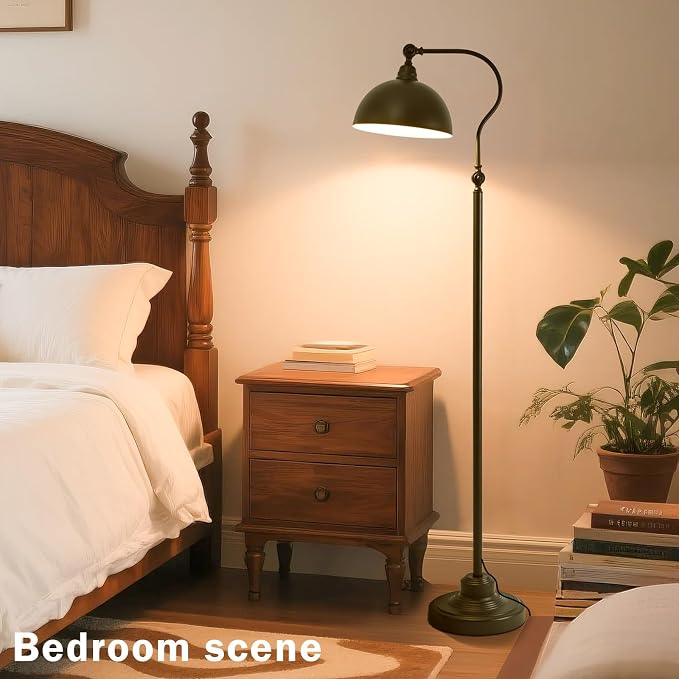 Bright LED Reading Floor Lamp with Remote and Bluetooth Dimming, Adjustable Brightness and Color temperature, Matte Black Iron Lampshade,Modern Rustic Vintage Living Room Bedroom Office Standing Lamp