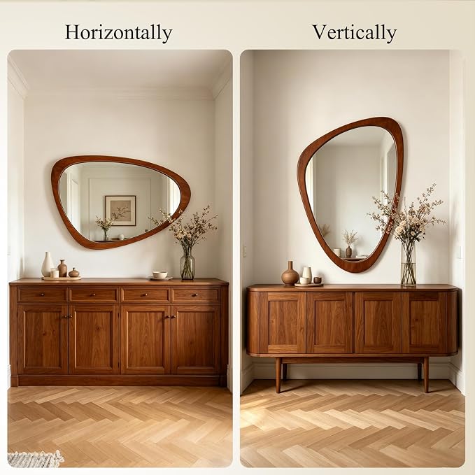 Ferytange Asymmetrical Wood Frame Wall Mirror, 34" H x 24" W Modern Irregular Decorative Mirror, Unique Wall Art for Living Room Bedroom Entryway, Mid Century Modern Home Decor