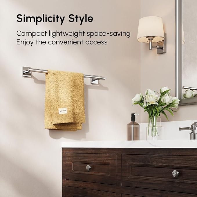 USHOWER Polished Chrome Towel Bar, 18 Inch Towel Racks for Bathroom Wall Mounted, 304 Stainless Steel Towel Holder with Square Base, Modern Home Decor (Total Length 20 Inch)