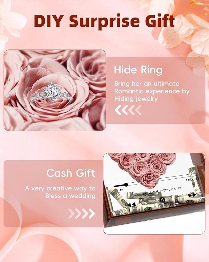 Preserved Roses for Mothers Day, Handmade Forever Flowers Box for Mom, Flower Gifts for Girlfriend Wife - Wedding Anniversary Presents for Her - Birthday Gifts for Mom Grandma (Pink)