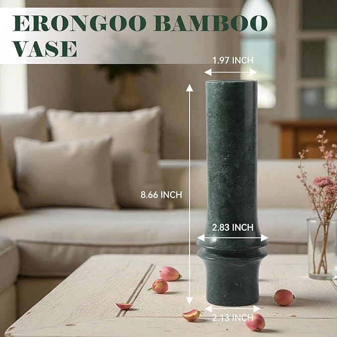 Bamboo Vase for Home Decor, Natural Marble Vase Rustic Vintage Decorations for Living Room, Table, Bathroom, Holiday & Weddings, Rustic Flower Vases (Indian Green)