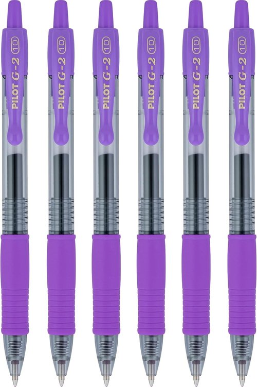 Pilot G2 Gel Pens - Retractable Bold Point 1.0mm - Purple Ink, 6 Count for Smooth Writing