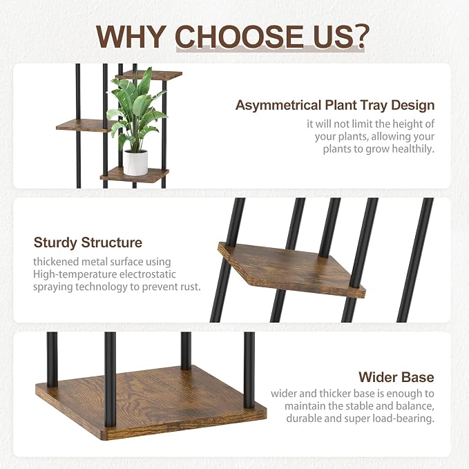 Oppro 6 Tier Tall Plant Stand Indoor Outdoor, Large Wood Metal Planter Shelf Holder for Narrow Corner, Sturdy Vertical Multiple Flower Orchid Pot Decorative Rack for House Living Room Bedroom Office, Rustic Black