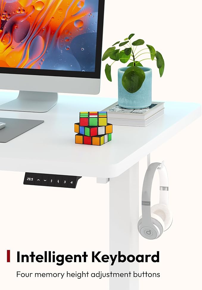 SANODESK Electric Standing Desk 48 x 30 Inches Whole-Piece Desktop Height Adjustable Stand Up Desk w/6-Button Controller Ergonomic Computer Desk for Home Office, White Frame + White Tabletop