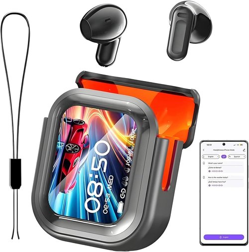 NE20 Translation Earbuds - 2026 Pro Model with LCD Touch Screen & 48DB Noise Reduction | IPX6 Water-Resistant (Black)