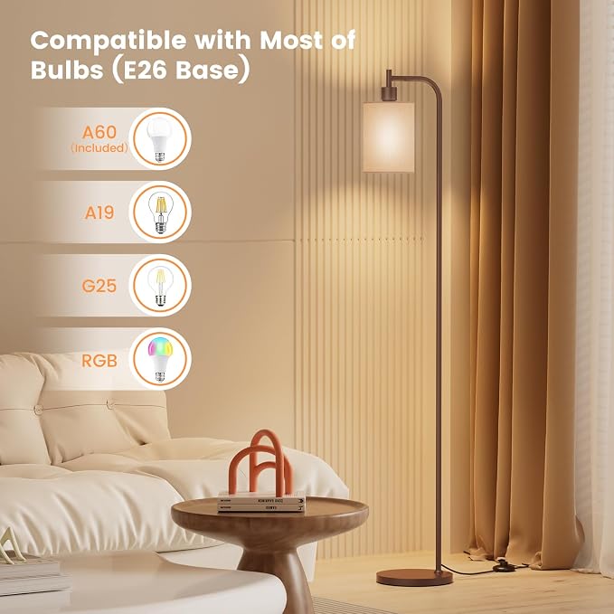SIBRILLE Floor Lamp with Linen Shade, Dimmable Tall Standing Lamp with Remote Control & 3 Color Temperatures, Modern Floor Lamps for Living Room Bedroom Office Corner, 9W LED Bulb Included