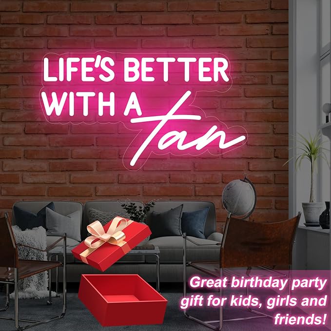 Life Is Better With A Tan Neon Sign,Beauty Salon LED Sign,Tanning Salon Decor,Tanning Wall Art,Make Up Studio Decor,Makeup Wall Art,Spa Sign, Encouraging Light, Pink Led Light for Summer Lovers