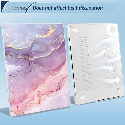MecBevia MacBook Pro 14-Inch Case - Hard Shell Cover with Keyboard & Screen Protector | Pink Marble
