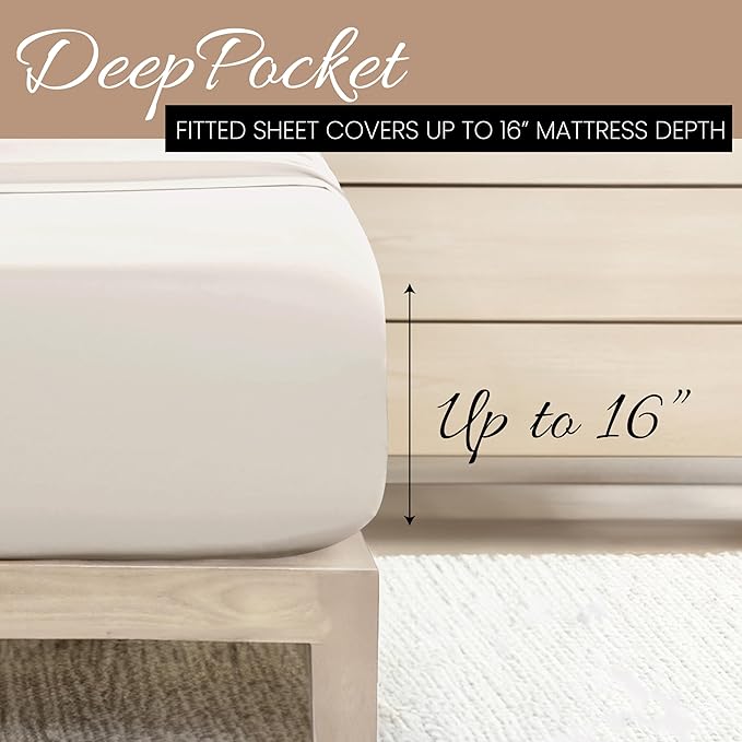 Linen Market Brushed Microfiber Full Sheet Set 4 Piece – Oeko-TEX Certified Ultra Soft & Wrinkle-Free - 16" Deep Pocket Sheets - Easy Care Full Size - Ivory