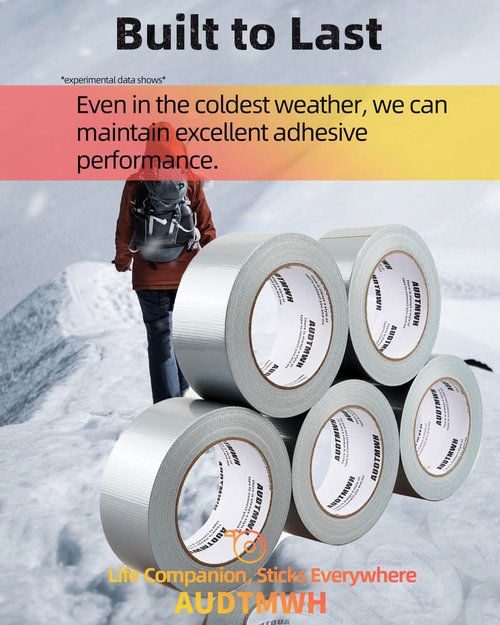 AUDTMWH Heavy Duty Duct Tape - Waterproof, Temperature Resistant, 1.88 in x 90 ft, Silver, No Residue