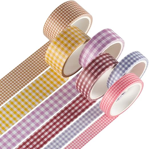 YUBBAEX 6 Rolls Plaid Washi Tape Set Basic Grid Masking Decorative Tapes for Arts, DIY Crafts, Journals, Planners, Scrapbooking, Wrapping (Basic Plaid)