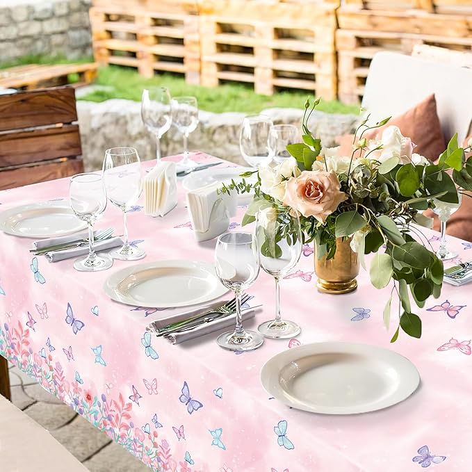 3 Pack Butterfly Tablecloth Disposable Plastic Table Covers for Girls Kids Birthday Party Decorations, 108 x 54 Inch