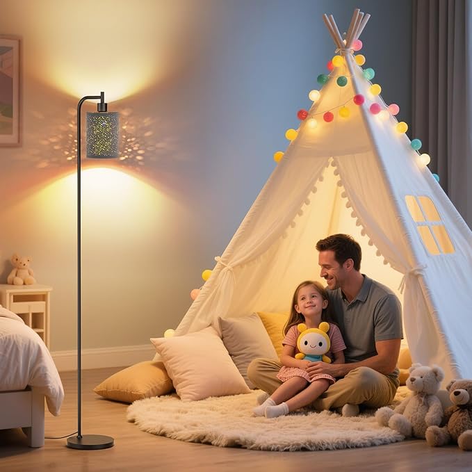 SIBRILLE Floor Lamp with Linen Shade, Dimmable Tall Standing Lamp with Remote Control & 3 Color Temperatures, Modern Floor Lamps for Living Room Bedroom Office Corner, 9W LED Bulb Included