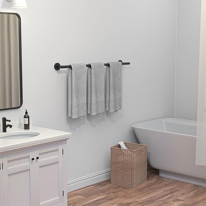 USHOWER Matte Black Bath Towel Bar, 30-Inch Towel Racks for Bathroom Wall-Mounted, SUS304 Stainless Steel Towel Rod (Total Length 32-Inch)
