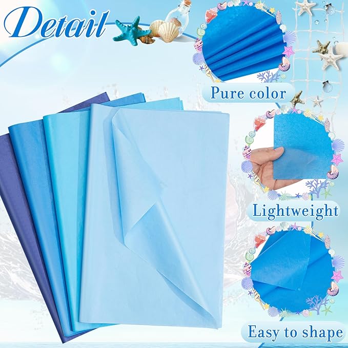 Qilery 500 Sheets Blue Tissue Paper Bulk for Gift Bags 15 x 20 Inch Acid Free Packaging and Wrapping Paper Sheets for Winter Hanukkah Decoration DIY Crafts, Bouquet, Wedding Birthday Party, Packing