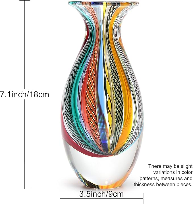 Ca D Oro Small Glass Vase Boho with Colored Canes Hand Blown Murano-Style Art Glass - Model Nº 2