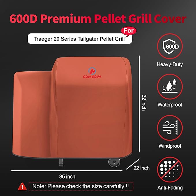 Comnova Grill Cover for Traeger - 600D Waterproof Heavy Duty, Pellet BBQ Cover for Traeger 20 Series, Junior, Tailgater and Recteq 340 Grill