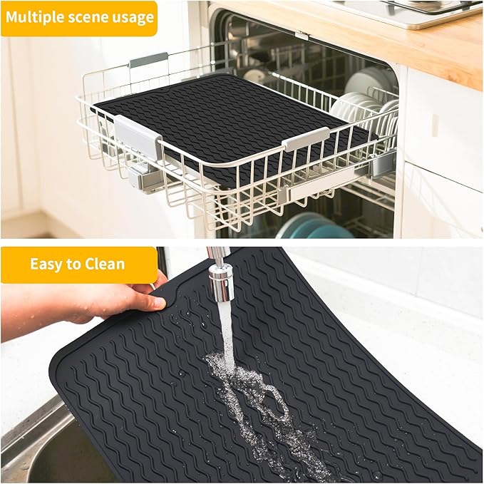 Geban Grill Accessories, 16x12 Inch Silicone Heat Resistant Mat, BBQ Tool Rest Pad for Blackstone Griddle Side Shelf, Weber, Traeger, Outdoor Kitchen Countertop Protector (Black)