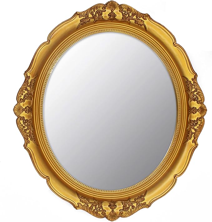 YCHMIR 14.8 x 13.1 inch Oval Wall Mirror Vintage Style Wall Mounted (Gold)